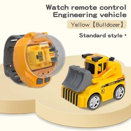 Bulldozer - Jaune - Mini montre en alliage avec télécommande, Voiture, Véhicule d'ingénierie, Pelleteuse, Jouet, Cadeau d'anniversaire, Meilleure vente