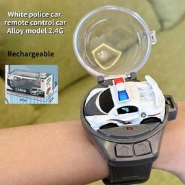 Voiture de police - Blanche - Mini montre en alliage avec télécommande, Voiture, Véhicule d'ingénierie, Pelleteuse, Jouet, Cadeau d'anniversaire, Meilleure vente