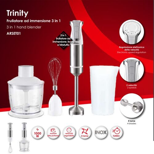 Frullatore Ad Immersione Ardes Trinity Arset01 3 In 1 Frusta E Tritatutto 200w Bianco