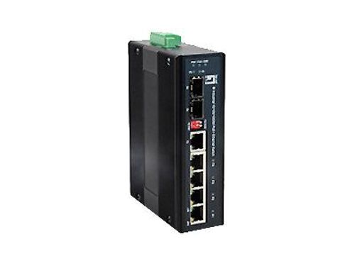 LevelOne IES-0620 - Commutateur - 4 x 10/100/1000 (PoE+) x combo Gigabit Ethernet / SFP Gigabit x Fast Ethernet/Gigabit SFP - Montage sur rail DIN - PoE+ (126 W) - Tension CC