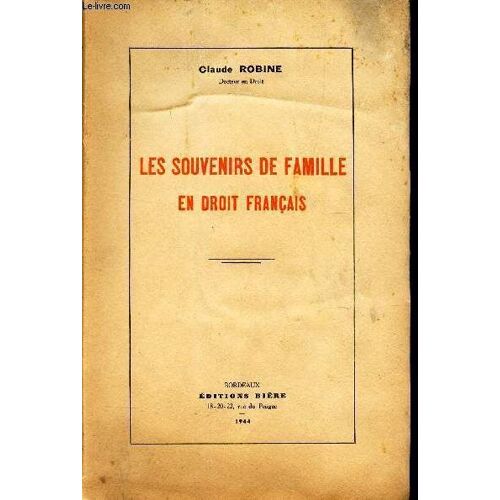Les Souvenirs De Famille En Droit Francais