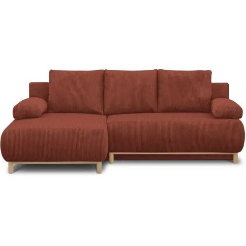 Canapé D'angle Gauche Convertible - 3 Places - Mika - Tissu Velours Côtelé Rouille - Coffre De Rangement - 192 X 84 X 93 Cm