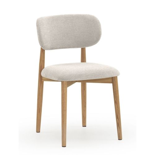 Lot De 4 Chaises En Bois De Chêne Naturel Tapissées En Blanc