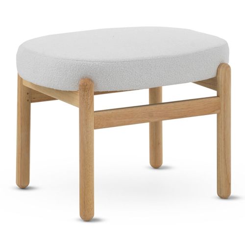 Pouf Tapissé En Boucle Blanche Avec Structure Et Pieds En Pin Naturel