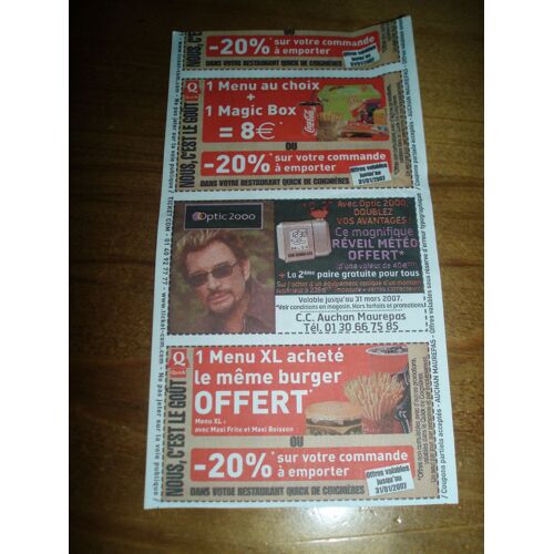 Ticket De Caisse Du Magasin Auchan De 2006 Avec Johnny Hallyday( Optic 2000)