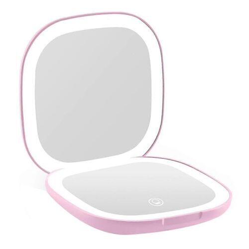 Miroir de maquillage loupe de poche avec lumière LED 3,5 pouces 10X Magnification Double face rechargeable Écran tactile rose