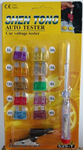 10 Fusibles + Tester (Avec Tournevis Et Pince) Pour Tester Le Voltage