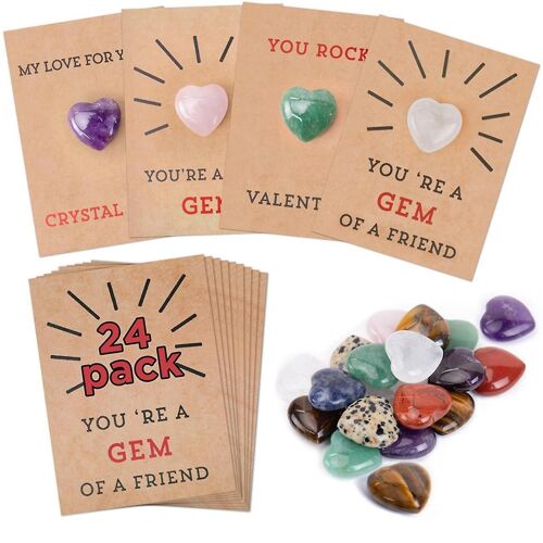 Cadeaux De Saint-Valentin Pour Les Enfants - Pack De 24 Cartes De Saint-Valentin Avec Cristaux En Forme De Coeur - Échange De Cadeaux De La Saint-Valentin