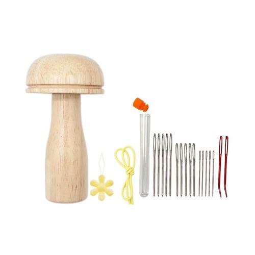 Ensemble Mignon À Repriser Avec En Forme De Champignon En Bois Darner Kit D'outils De Couture Pour Chaussettes Pantalons Pulls Bricolage Coudre