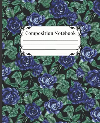 Composition Notebook: College Ruled Paper Notebook | Regal Vintage Dark Navy Blue Roses Pattern | Medium Width Blank Lined Paper Workbook For Kids, ... | Perfect For Home, School, College, Or Work