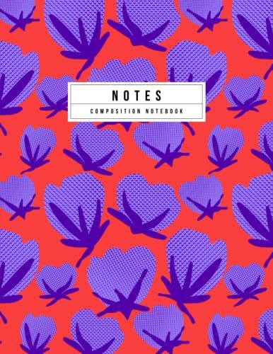 Notes Composition Notebook: Purple & Red Cotton Flower Pattern Design | 8.5 X 11 College Ruled 120 Pages (Abstract Floral Cover Design)