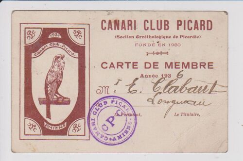 Canari Club Picard (Section Ornithologique De Picardie) - Carte De Membre, 1936