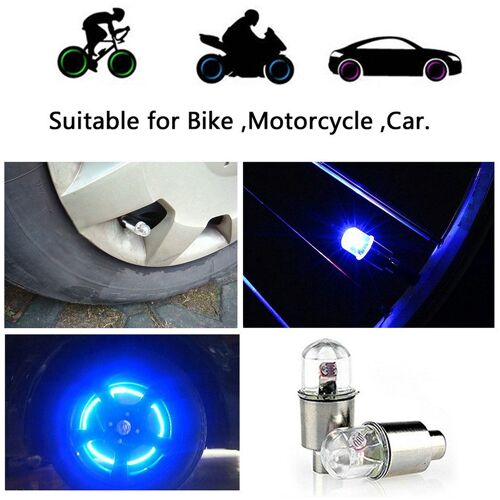 1 Paire Led Vélo Vélo Roue De Bicyclette Neon Car Valve Tire Caps Feux De Roue Argent