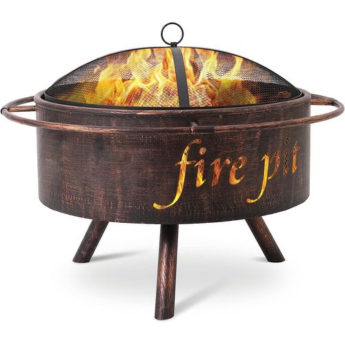 Braséro de Jardin, Brasero Exterieur avec Pare-étincelles et Tisonnier, Bague Extérieure Anti-Brûlure, Diamètre Extérieur 74 cm, Diamètre Intérieur 60 cm