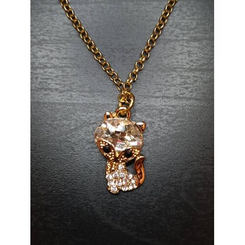 Collier Fantaisie "Chat" Blanc Doré