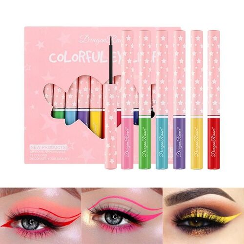 Kit De Maquillage Pour Les Yeux, Eyeliners Colorés Arc-En-Ciel, Crayon À Paillettes, Étanche, Résistant Aux Bavures, Liquide 256, 12 Pièces 