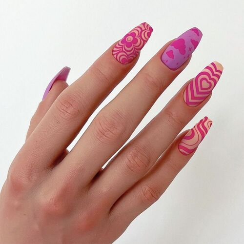 Faux Ongles Français À Couverture Complète, 24 Pièces, Détachables, Longs, Ballerine, En Forme D'amour