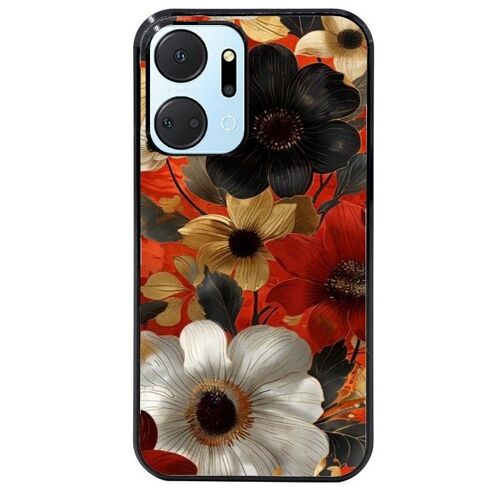 Coque Noire Pour Honor X7a Fleur Blanche Et Noire