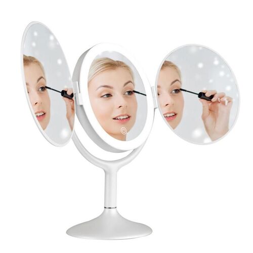 Miroir De Maquillage À Led, Loupe À 3 Volets, Comptoir Cosmétique, Loupe 2x 3x, Petit Miroir De Beauté 