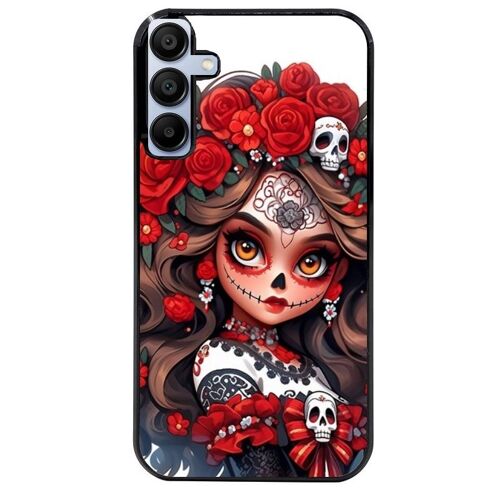 Coque Noire Pour Galaxy A16 4g Et 5g Tete De Mort Calavera Rouge