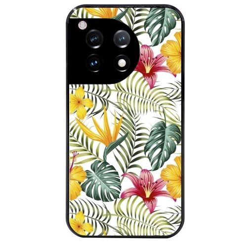 Coque Noire Pour Oneplus 12 Jungle Et Fleur Hibiscus