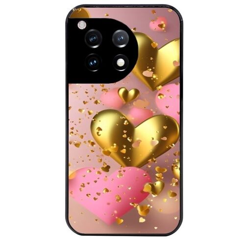 Coque Noire Pour Oneplus 12 Coeur Rose