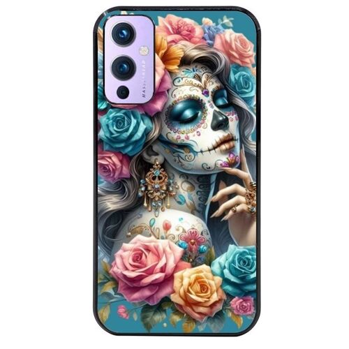 Coque Noire Pour Oneplus 9 Tete De Mort Calavera Bleu