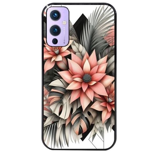 Coque Noire Pour Oneplus 9 Fleur Geometrique Rose