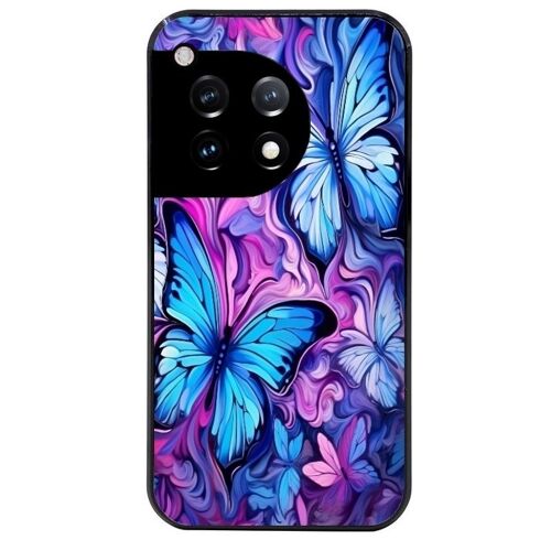 Coque Noire Pour Oneplus 12 Papillon Violet Uv