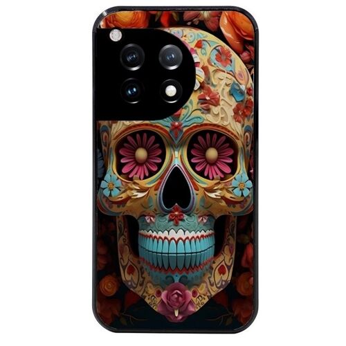 Coque Noire Pour Oneplus 12 Tete De Mort Mexicaine