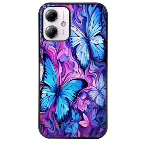 Coque Noire Pour Moto G54 Papillon Violet Uv