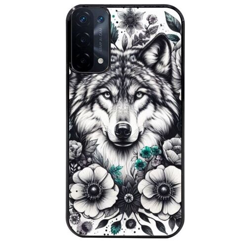 Coque Noire Pour Oppo A54 5g Et A74 5g Loup Et Fleur