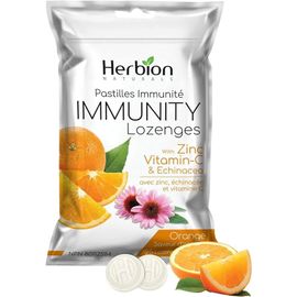 Pastilles Herbion Naturals Pour L'immunité Avec Zinc, Vitamine C Et Échinacée, Source D'antioxydants, Aident À Maintenir Et À Soutenir Le Système Immunitaire, 25 Pastilles, Saveur Orange. 