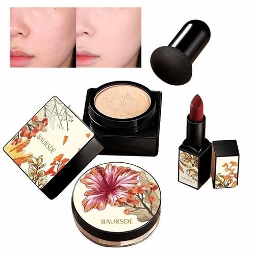 Ensemble De 4 Pièces De Bb Crème À Coussin D'air En Forme De Champignon, Rouge À Lèvres, Poudre Libre Bb Crème, Pigment Hydratant Cc, Fond De Teint Liquide Avec 