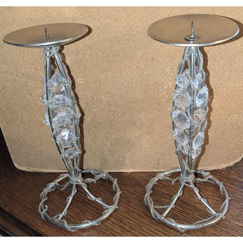 Lot de 2 Bougeoirs en métal et perles