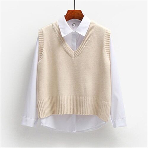 Pull Tricoté Sans Manches Pour Femme, Haut Court Et Ample, Col En V, Vêtement D'extérieur, Collection Printemps Automne 2021