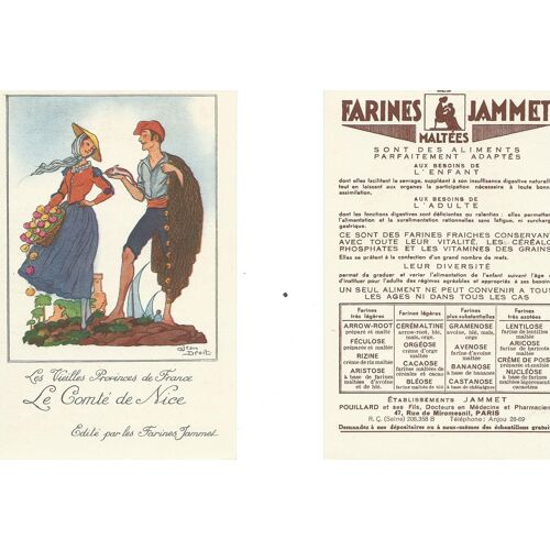 Carte / Image ( Éditée Par Les Farines " Jammet " ) : Les Vieilles Provinces De France : Le Comté De Nice ( Illustration Couleur : Jean Droit )