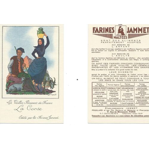 Carte / Image ( Éditée Par Les Farines " Jammet " ) : Les Vieilles Provinces De France : La Corse ( Illustration Couleur : Jean Droit )