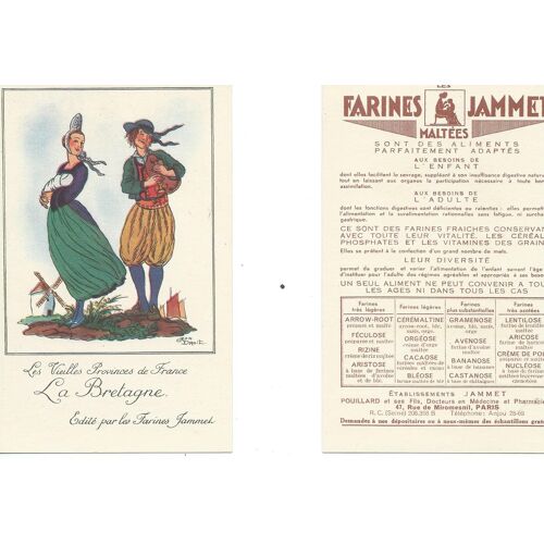 Carte / Image ( Éditée Par Les Farines " Jammet " ) : Les Vieilles Provinces De France : La Bretagne ( Illustration Couleur : Jean Droit )