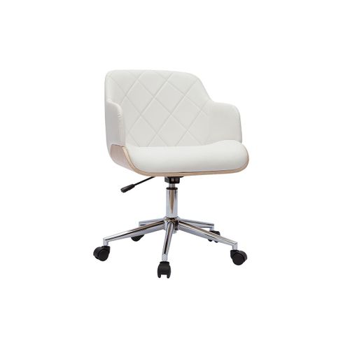 Fauteuil De Bureau Design Blanc Et Bois Clair Sandro