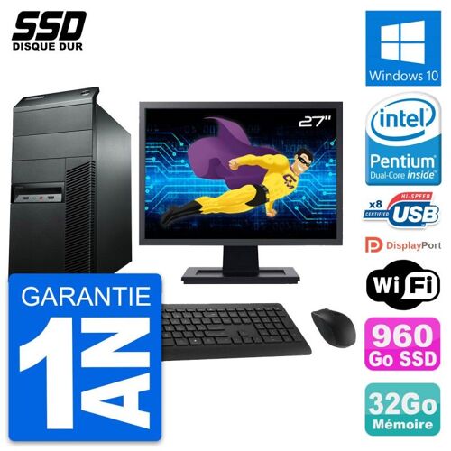 PC Tour Lenovo M92p Ecran 27" Pentium G2020 RAM 32Go SSD 960Go Windows 10 Wifi