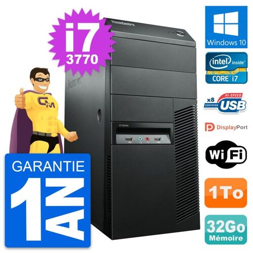 PC Tour Lenovo ThinkCentre M92p Core i7-3770 RAM 32Go Disque 1To Windows 10 Wifi