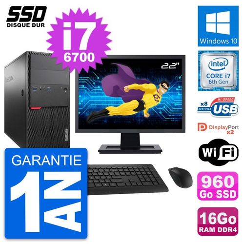 PC Tour Lenovo M800 Ecran 22" Intel i7-6700 RAM 16Go SSD 960Go Windows 10 Wifi