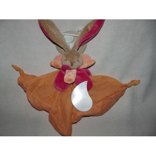 Doudou Plat Lapin Baby Nat' Carré Lange Coton Orange Rouge Framboise Rose Peluche Bébé Babynat Jouet Bebe Naissance Peluche Éveil Enfant Comfort Blanket Comforter Soft Toy 