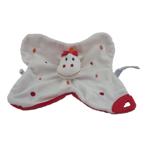 Doudou P'tit Bisou Aubert Girafe Vache Plat Blanc Rouge Pois Dentition