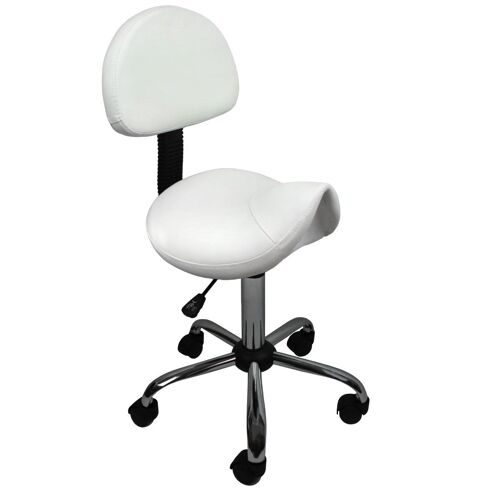 Vivezen - Tabouret Ergonomique À Roulettes Avec Dossier Réglable En Hauteur De 55 À 68 Cm Et Pivotable À 360° - Blanc