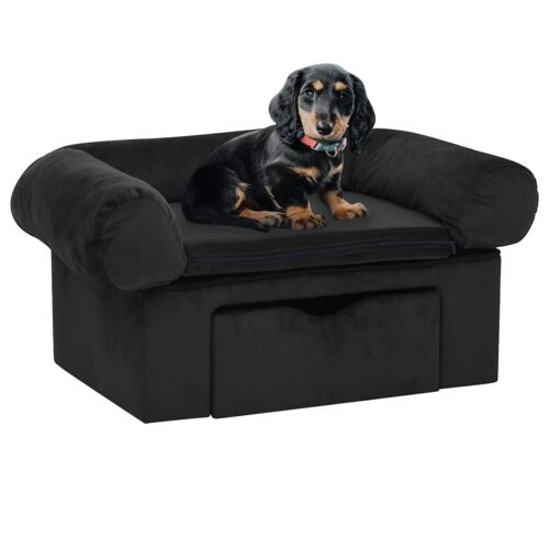 Vidaxl Canapé Pour Chien Avec Tiroir Noir 75x50x38 Cm Peluche