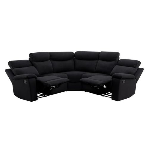 Volupte Canapé Relaxation Angle Réversible 5 Places - Simili Noir Et Tissu Gris - Contemporain - L 238 X P 238 Cm