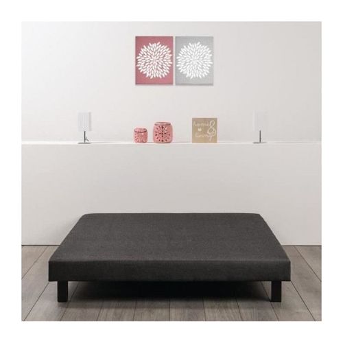 Sommier Tapissier A Lattes 160 X 200 - Bois Massif Gris Anthracite Pieds - Finlandek Rakenne