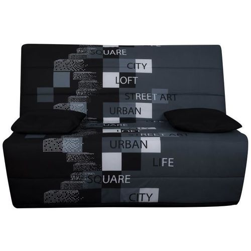 LIOM Banquette BZ 3 places - Tissu motif Urban Street - Style contemporain - L 142 x P 96 cm